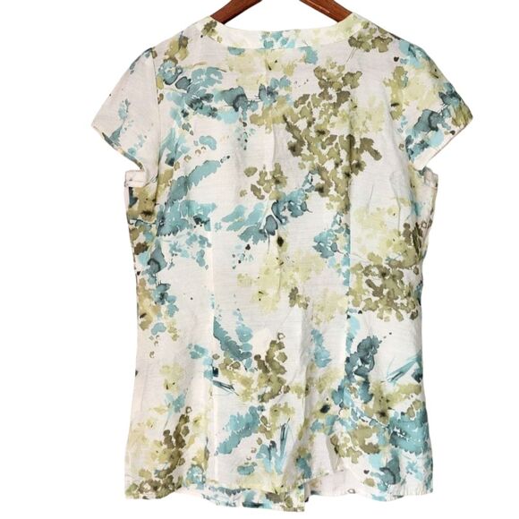Van Heusen Artsy Watercolor Floral Smock Blouse Cap Sleeve Earthy Green Top Sz M - Picture 12 of 14